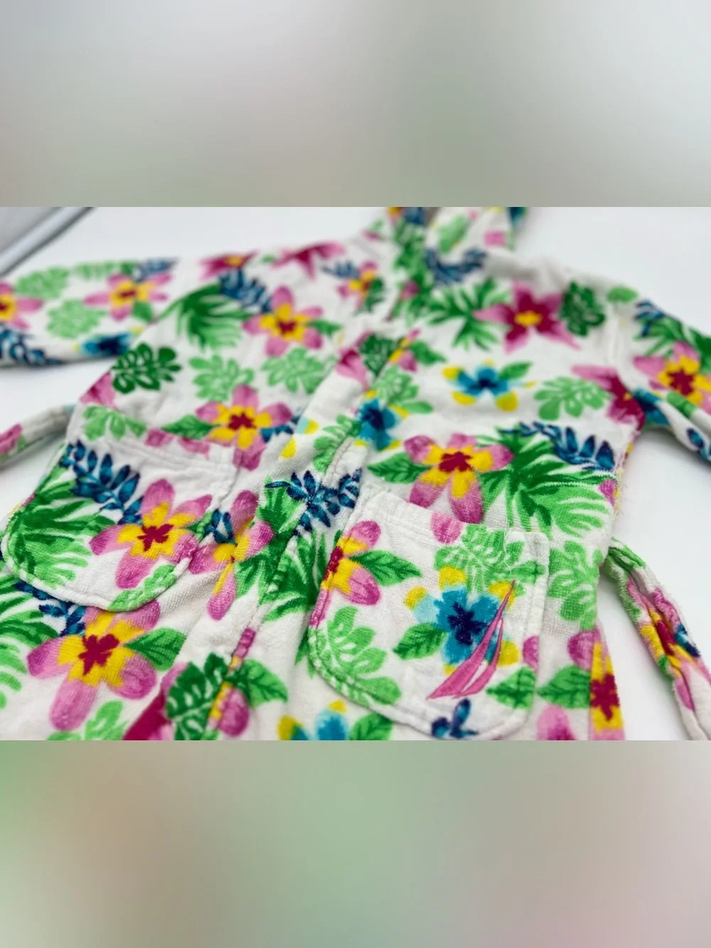 Nautica Floral Xs (3/4)  Girls Robe Swim Cover Up Terry With Pockets 100% Cotton